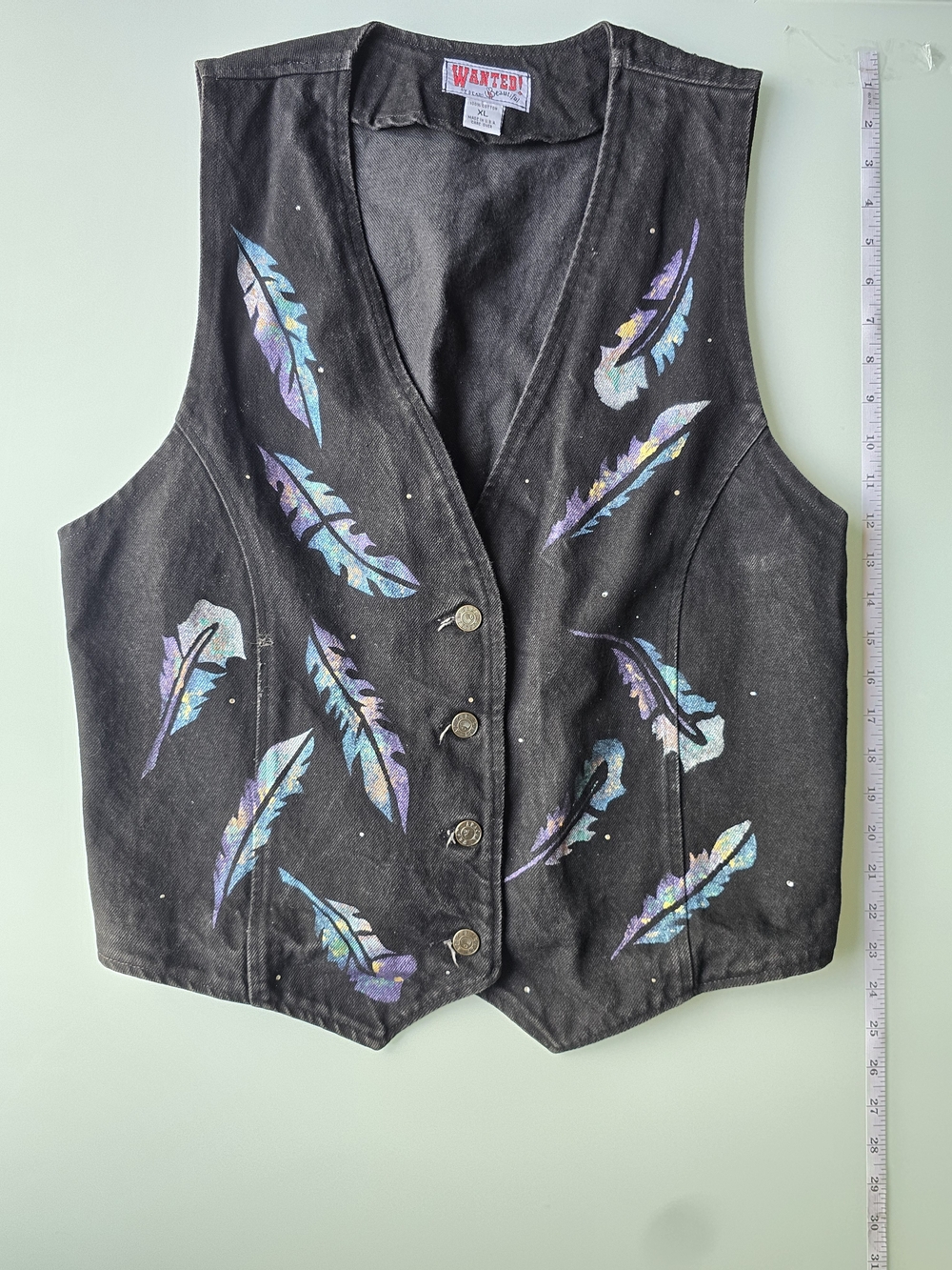 Wanted Black Vest with Iridescent Feather Accents